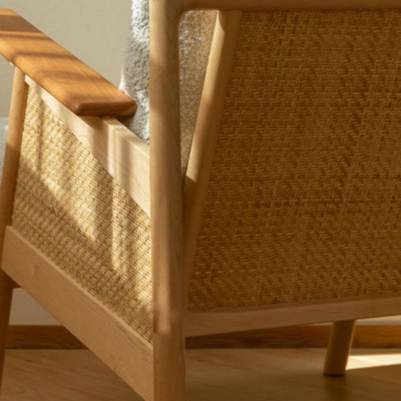 Nordic Style Wood Armrest with Pillow Back Wood Wood Color Arm Chair