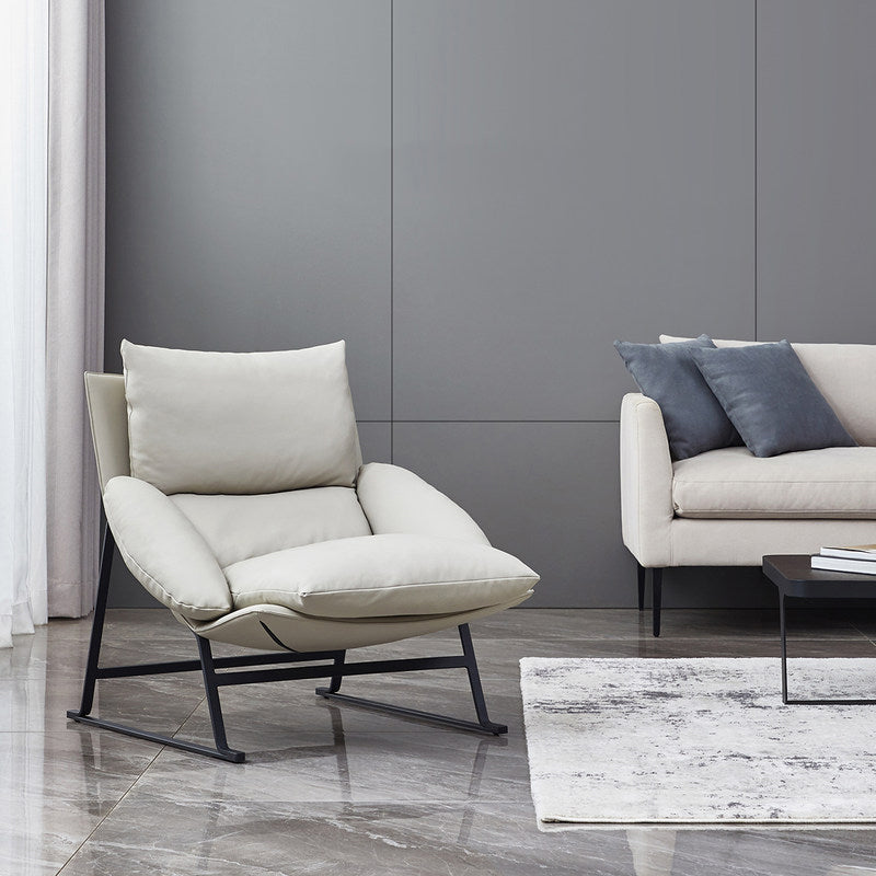 Contemporary 35.5"Wide Faux Leather Sewn Pillow Back Lounge Chair