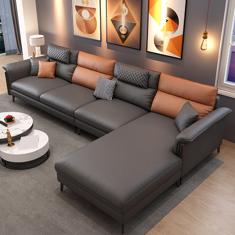 35.43" Tall Modern Sectional Dark Gray Sectional with Pillowed Back Cushions