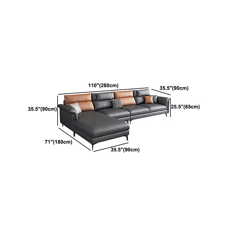 35.43" Tall Modern Sectional Dark Gray Sectional with Pillowed Back Cushions
