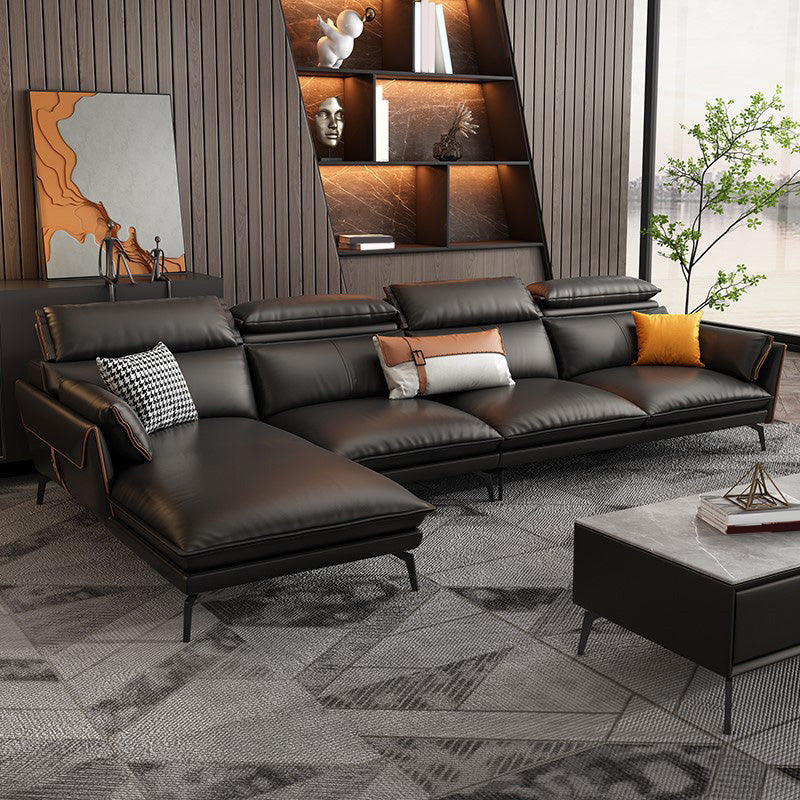 Modern Sofa & Chaise 4-seat Faux Leather Flared Arm Sectional
