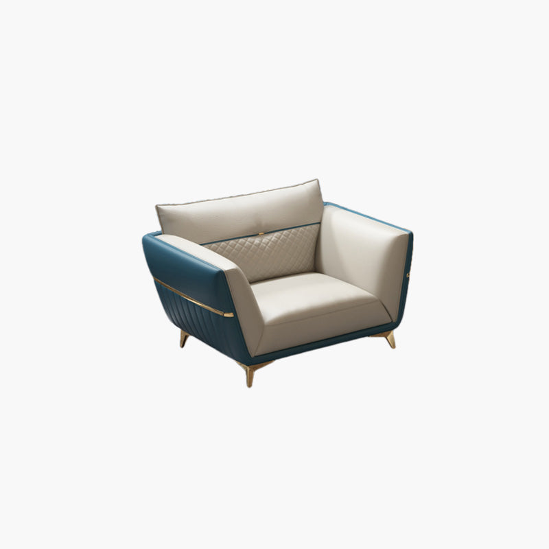 Contemporary Stain-Resistant Genuine Leather Square Arm Sofa & Chaise