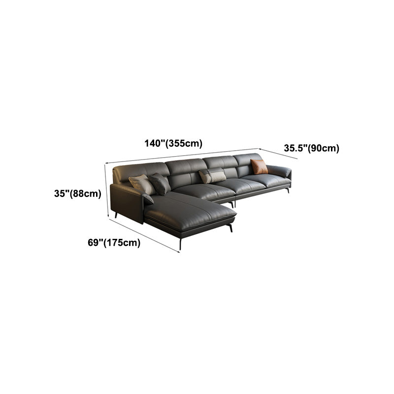 Genuine Leather Sectional Dark Gray Pillow Top Arm Sectional for Living Room