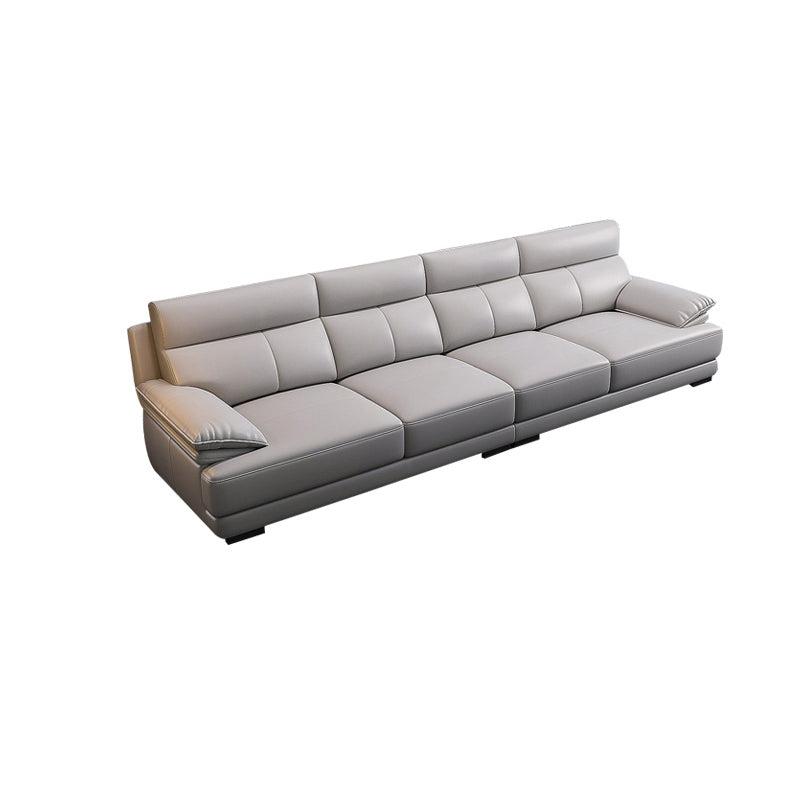 Scandinavian Stationary Cloud Gray Genuine Leather Cushion Back Sofa