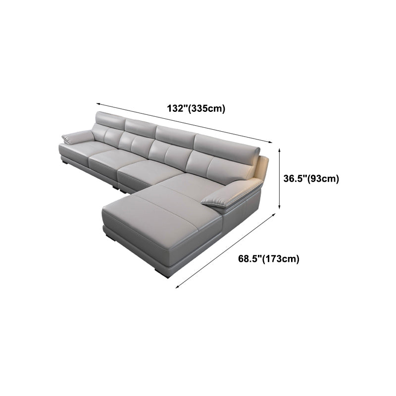 Scandinavian Stationary Cloud Gray Genuine Leather Cushion Back Sofa