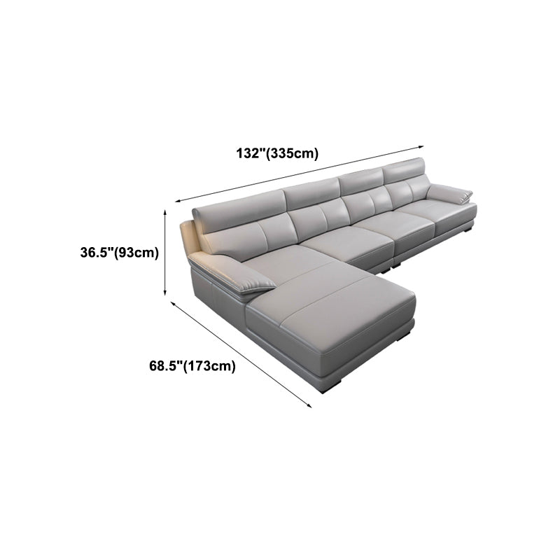 Scandinavian Stationary Cloud Gray Genuine Leather Cushion Back Sofa