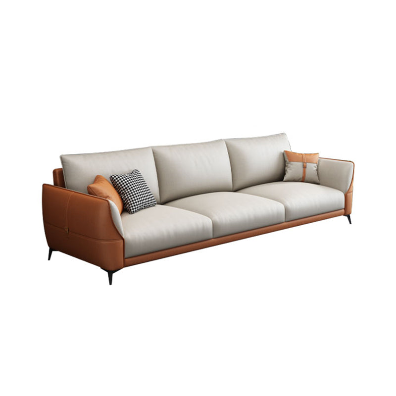 Scandinavian Stationary Faux leather Square Arm Cushion Back Sofa & Chaise