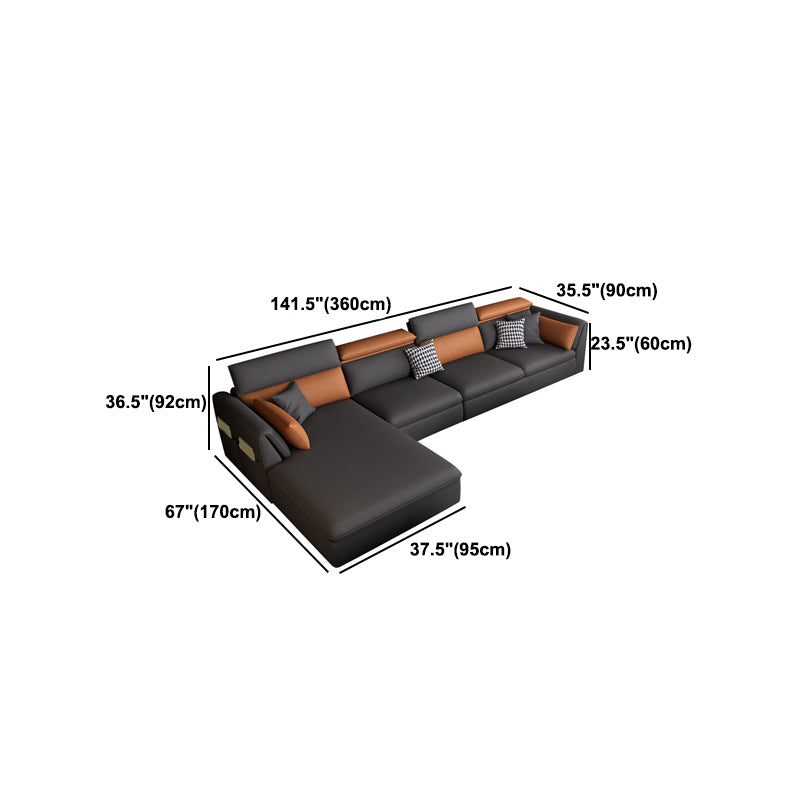 Adjustable Faux Leather Flared Arm Sectional with Storage for Living Room