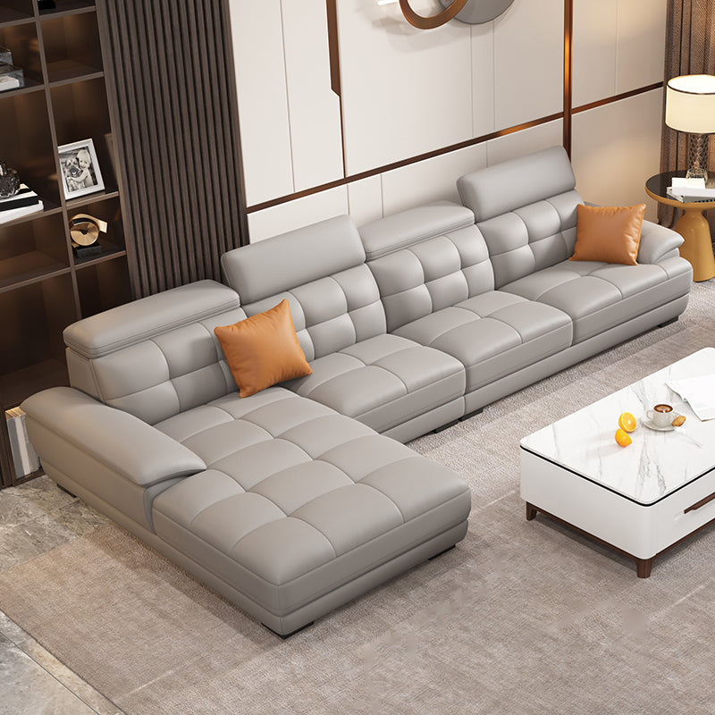 Contemporary Stain-Resistant Genuine Leather Square Arm Stationary Sofa