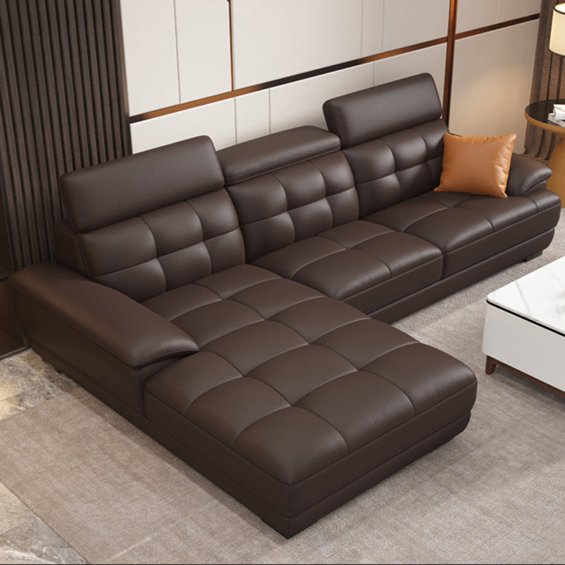 Contemporary Stain-Resistant Genuine Leather Square Arm Stationary Sofa