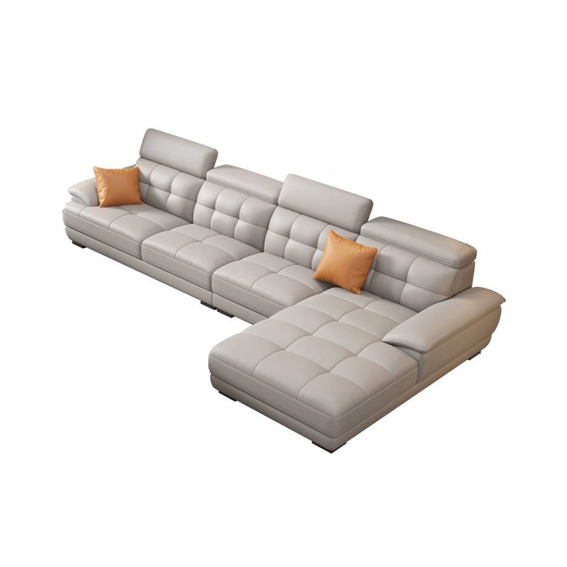 Contemporary Stain-Resistant Genuine Leather Square Arm Stationary Sofa