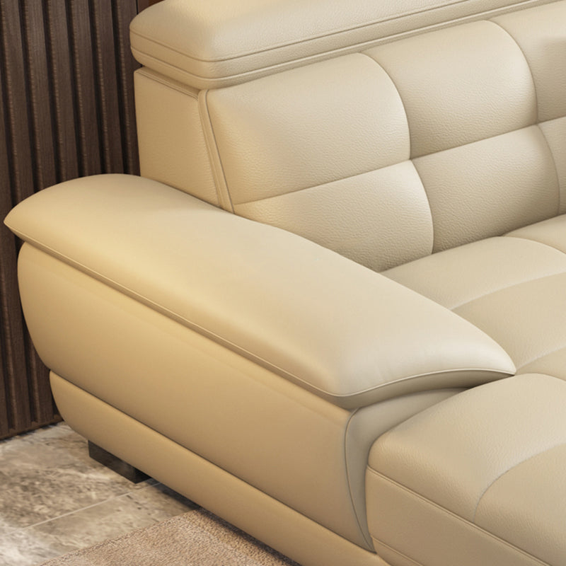 Contemporary Stain-Resistant Genuine Leather Square Arm Stationary Sofa