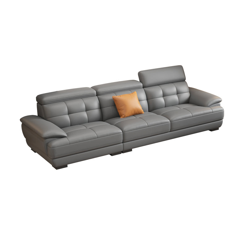 Contemporary Stain-Resistant Genuine Leather Square Arm Stationary Sofa