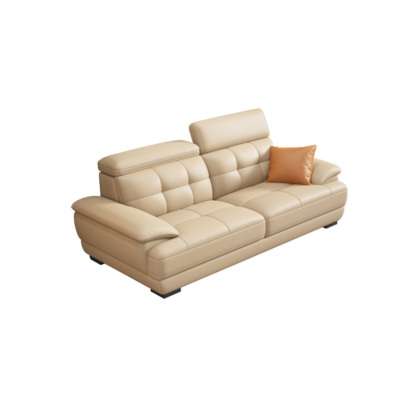 Contemporary Stain-Resistant Genuine Leather Square Arm Stationary Sofa