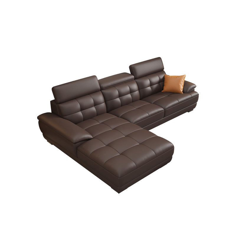 Contemporary Stain-Resistant Genuine Leather Square Arm Stationary Sofa