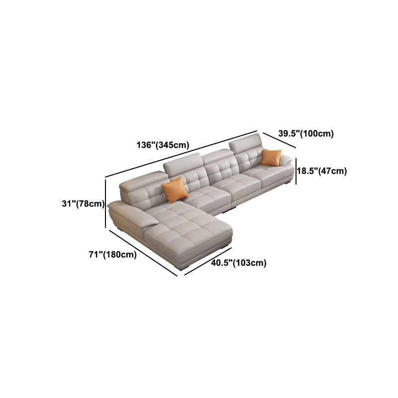 Contemporary Stain-Resistant Genuine Leather Square Arm Stationary Sofa