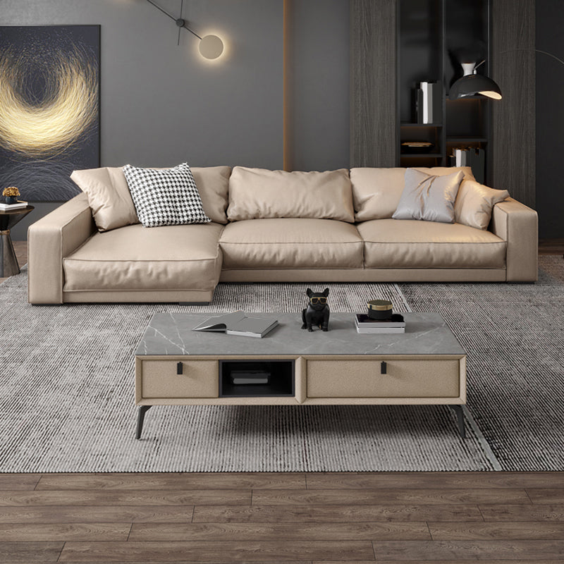 Pillowed Back Cushions Sectional Sofa, Square Arm Sectional Sofa,in Cream22"