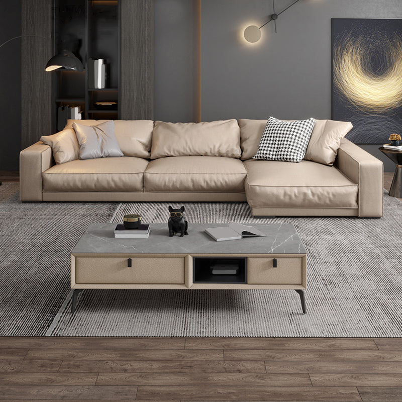 Pillowed Back Cushions Sectional Sofa, Square Arm Sectional Sofa,in Cream22"