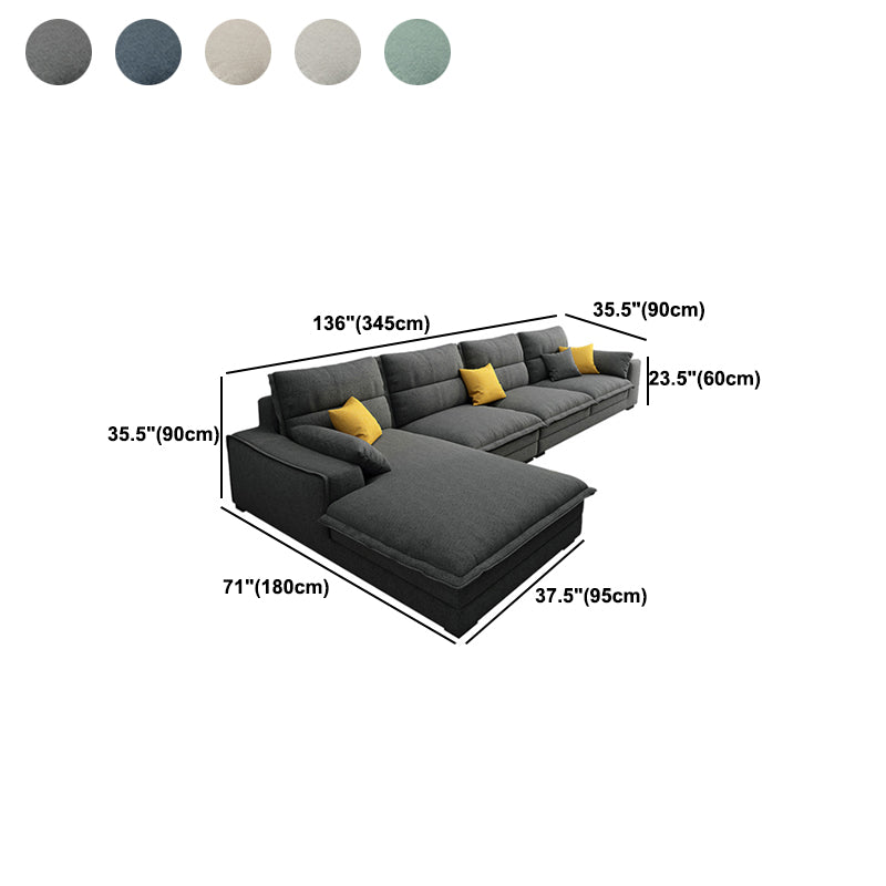 Linen Sectional Sofa L-Shape Stationary  Sectional Sofa,Pillowed Back Cushions