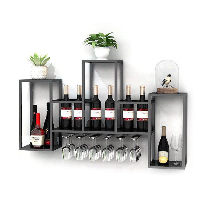 Industrial Wall Mounted Bottle Wine Rack Metal Wine Rack in Antiqued Black