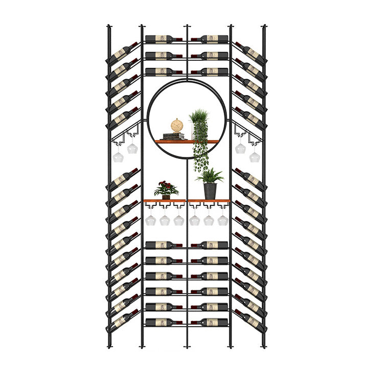 Iron Floor Wine Bottle & Glass Rack  Black Industrial Wine Rack with Stemware Holder