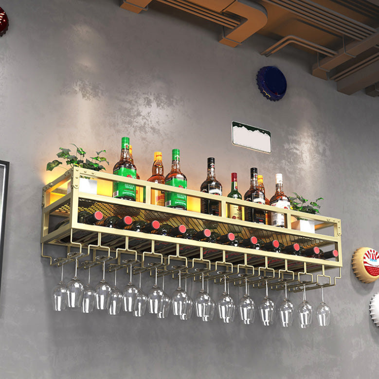 Metal Modern Wine Holder Rack Wall Mounted Wine Bottle & Glass Rack with Stemware Holder