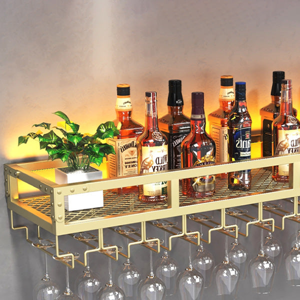 Metal Modern Wine Holder Rack Wall Mounted Wine Bottle & Glass Rack with Stemware Holder