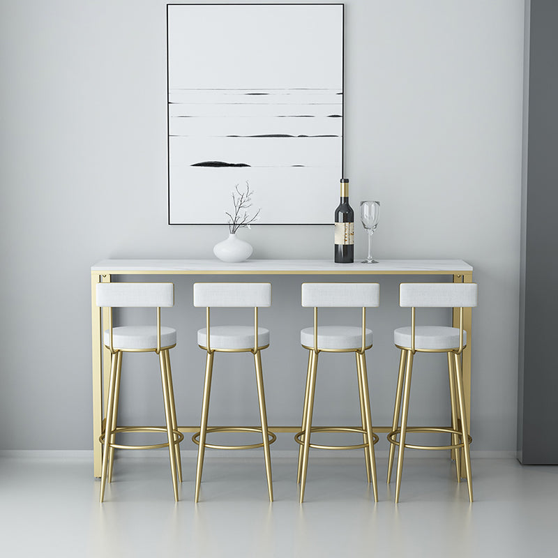 Glossy White Marble Top Bar Table Glam Pub Table with Metal Frame