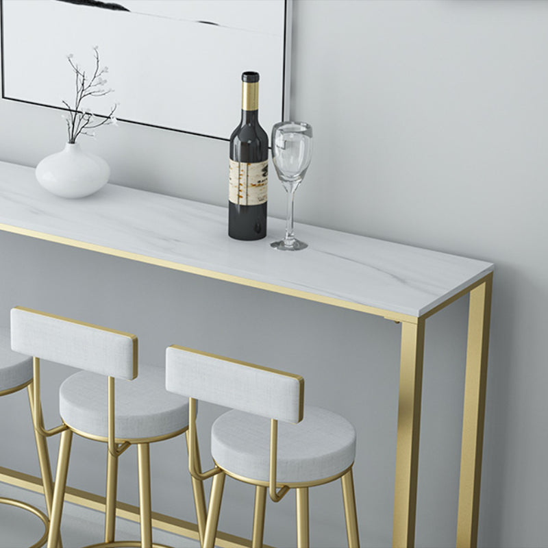 Glossy White Marble Top Bar Table Glam Pub Table with Metal Frame