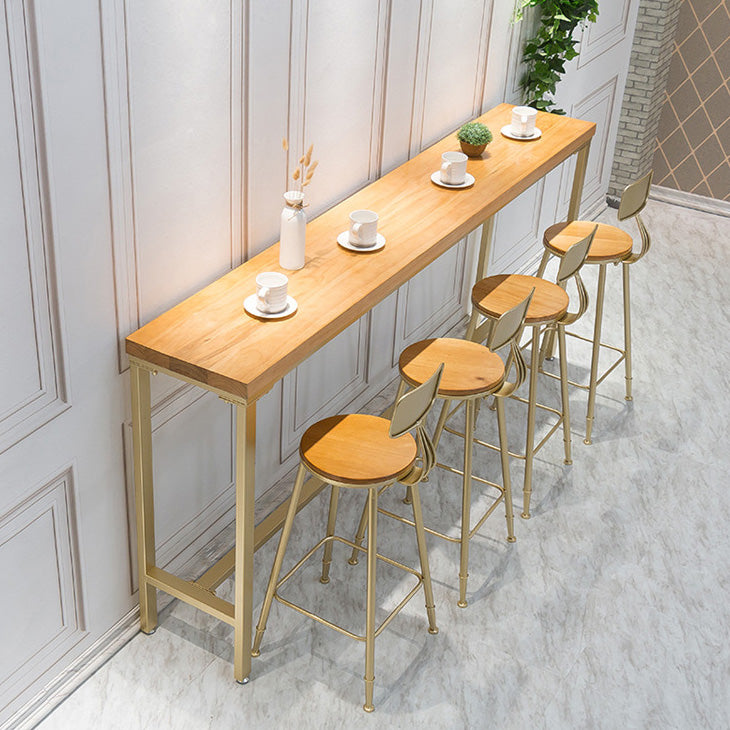 Glam Style Rectangle Bar Table Solid Wood Fixed Bar Dining Table for Indoor