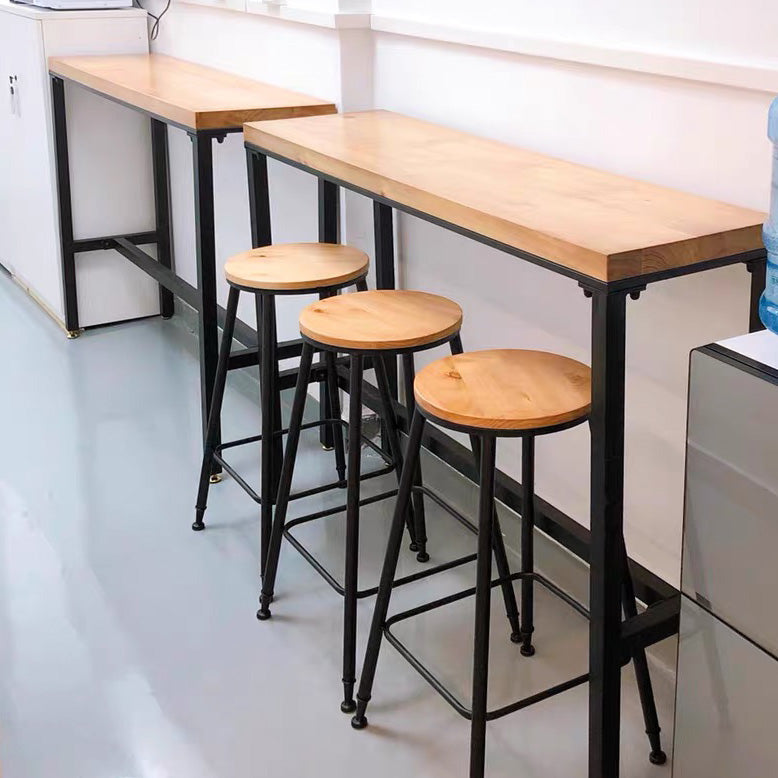 Rectangular Pine Wood Top Bar Table Industrial Bar Table with Black Trestle Base