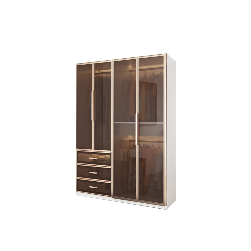 White Manufactured Wood  Cabinet with Glass Door Modern Hinged Door Wardrobe for Home