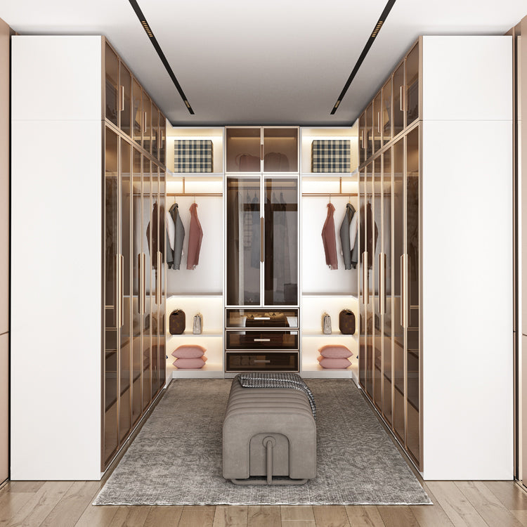 White Manufactured Wood  Cabinet with Glass Door Modern Hinged Door Wardrobe for Home