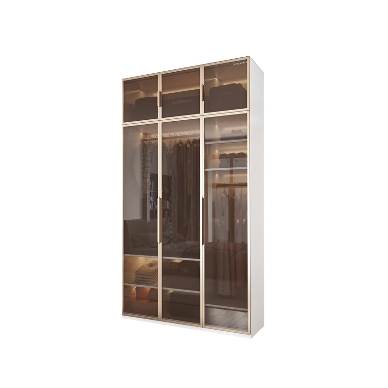 White Manufactured Wood  Cabinet with Glass Door Modern Hinged Door Wardrobe for Home