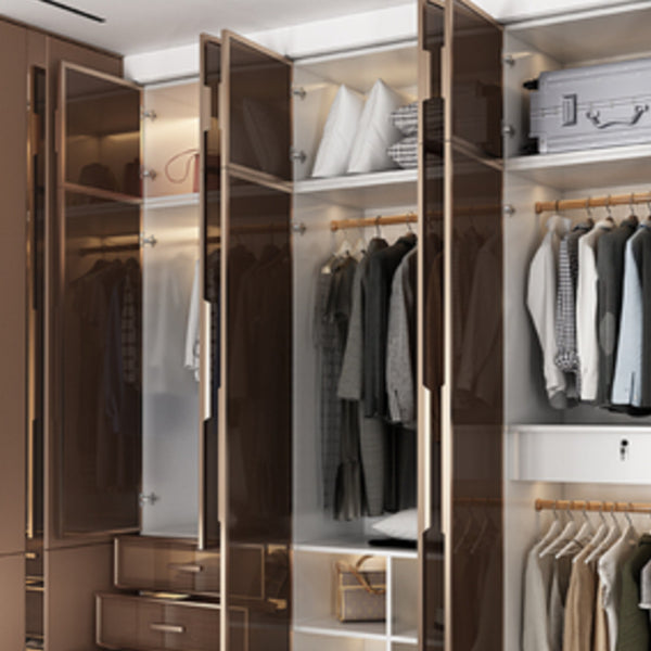 White Manufactured Wood  Cabinet with Glass Door Modern Hinged Door Wardrobe for Home