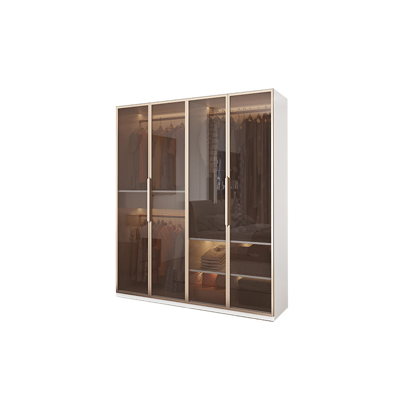 White Manufactured Wood  Cabinet with Glass Door Modern Hinged Door Wardrobe for Home