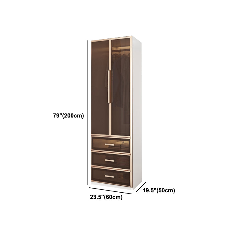 White Manufactured Wood  Cabinet with Glass Door Modern Hinged Door Wardrobe for Home