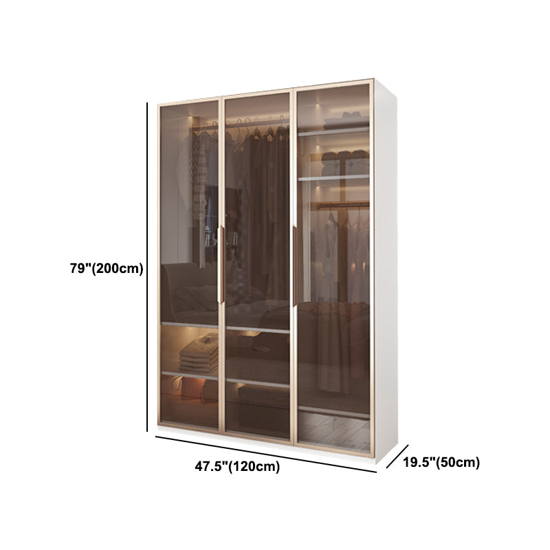 White Manufactured Wood  Cabinet with Glass Door Modern Hinged Door Wardrobe for Home