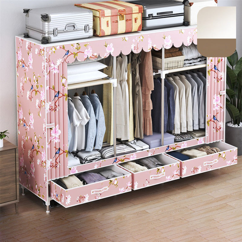 Modern Style Wardrobe Armoire Silver Steel Frame Wardrobe with Drawer