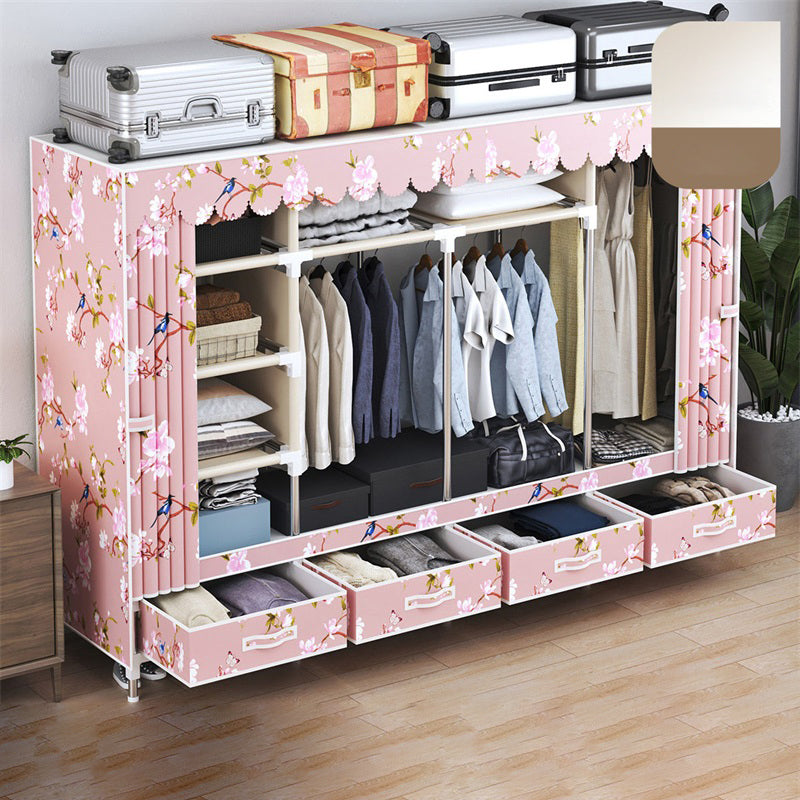 Modern Style Wardrobe Armoire Silver Steel Frame Wardrobe with Drawer