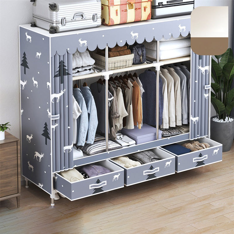 Modern Style Wardrobe Armoire Silver Steel Frame Wardrobe with Drawer
