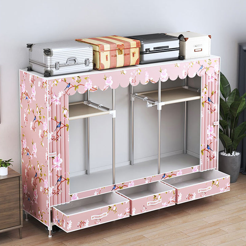 Modern Style Wardrobe Armoire Silver Steel Frame Wardrobe with Drawer