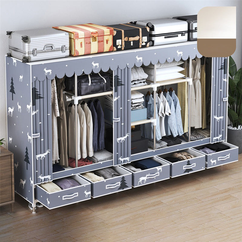 Modern Style Wardrobe Armoire Silver Steel Frame Wardrobe with Drawer