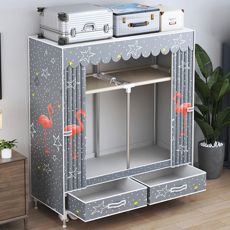 Modern Style Wardrobe Armoire Silver Steel Frame Wardrobe with Drawer