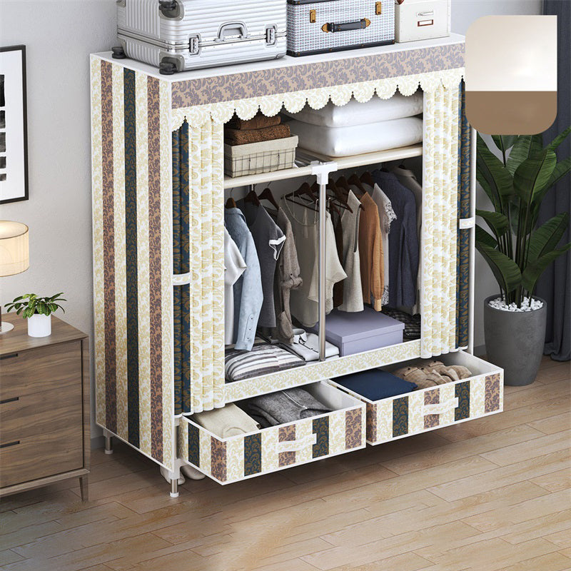 Modern Style Wardrobe Armoire Silver Steel Frame Wardrobe with Drawer