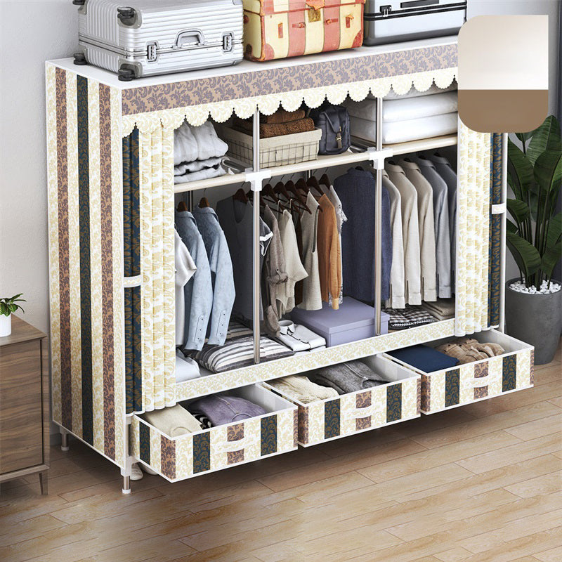 Modern Style Wardrobe Armoire Silver Steel Frame Wardrobe with Drawer