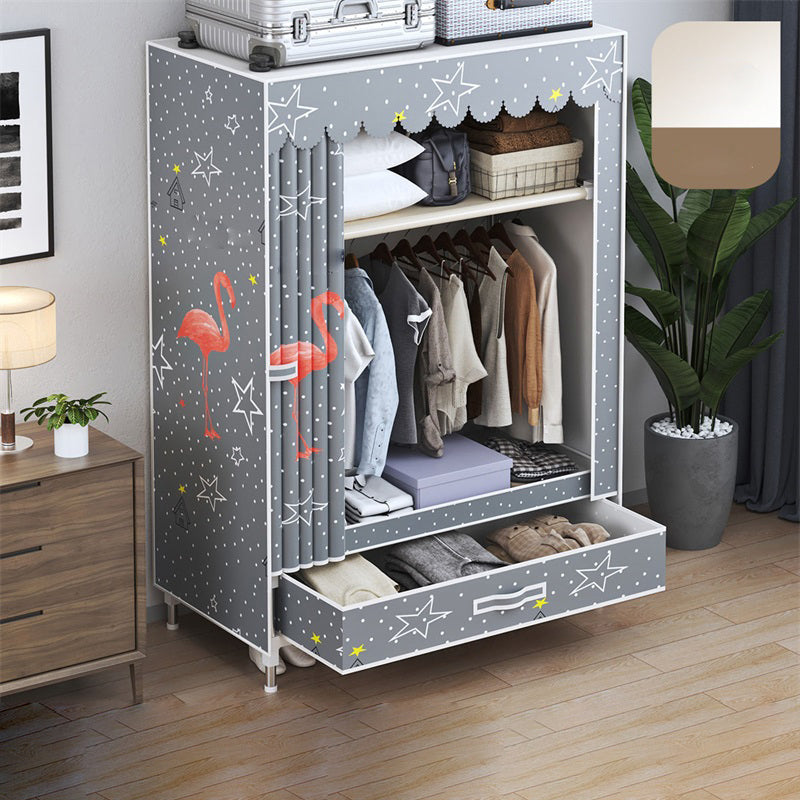 Modern Style Wardrobe Armoire Silver Steel Frame Wardrobe with Drawer