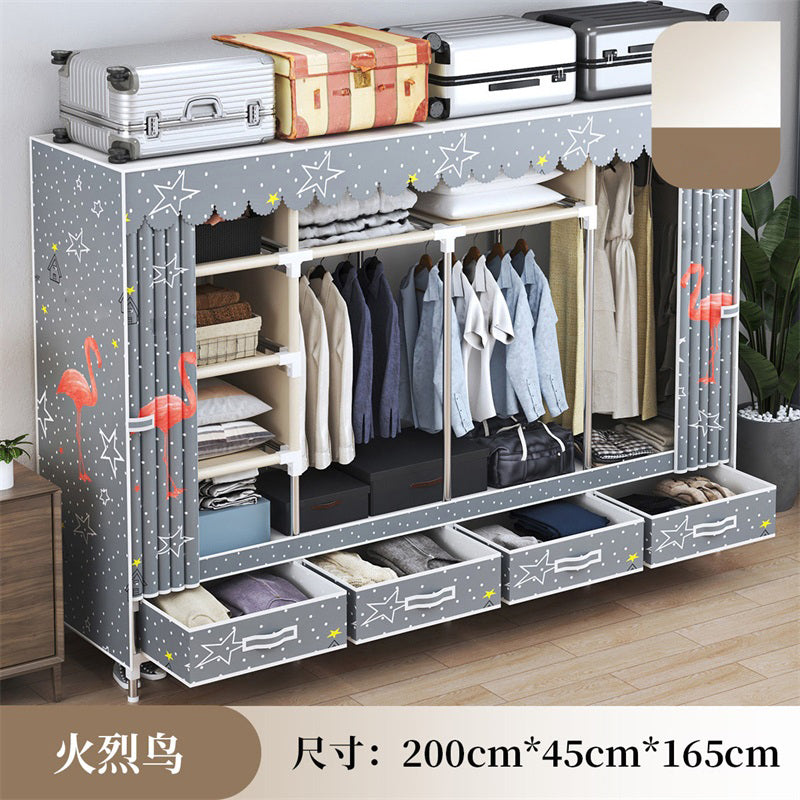 Modern Style Wardrobe Armoire Silver Steel Frame Wardrobe with Drawer