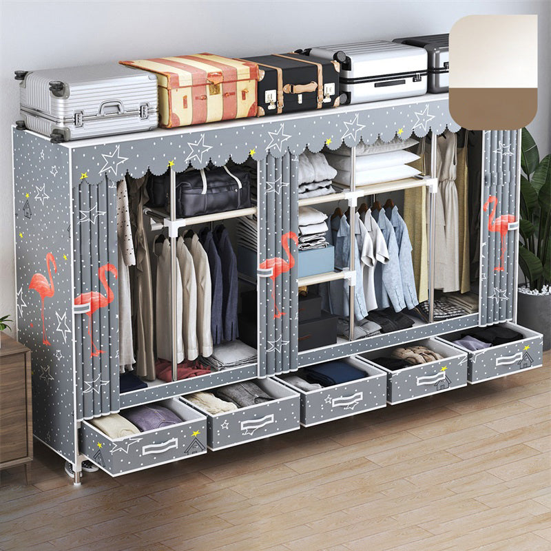 Modern Style Wardrobe Armoire Silver Steel Frame Wardrobe with Drawer