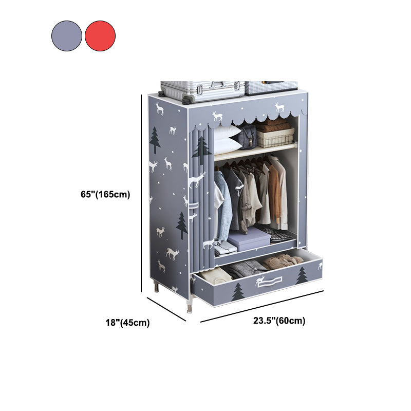 Modern Style Wardrobe Armoire Silver Steel Frame Wardrobe with Drawer